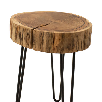 Tripp side table, solid acacia wood in a natural shade with black metal legs 32x30x47cm
