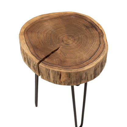 Tripp side table, solid acacia wood in a natural shade with black metal legs 32x30x47cm