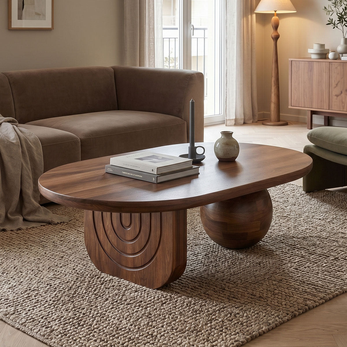 Coffee table Kane solid acacia wood in walnut color 110x72x38cm