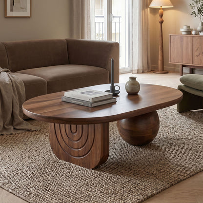 Coffee table Kane solid acacia wood in walnut color 110x72x38cm