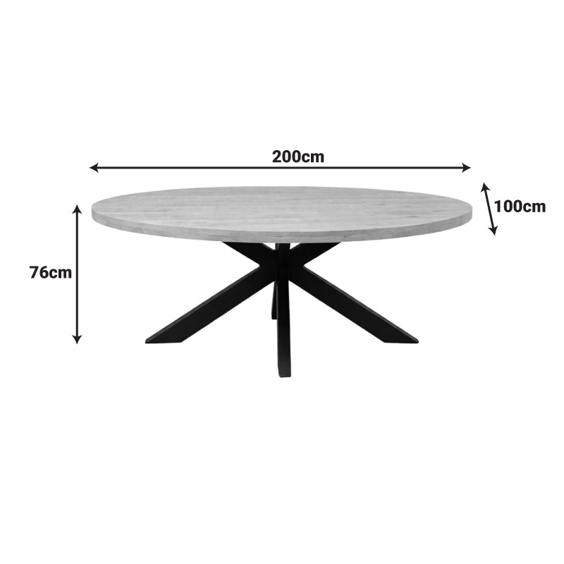 Dining table Jenma solid mango wood in natural color-black metal leg 200x100x76cm