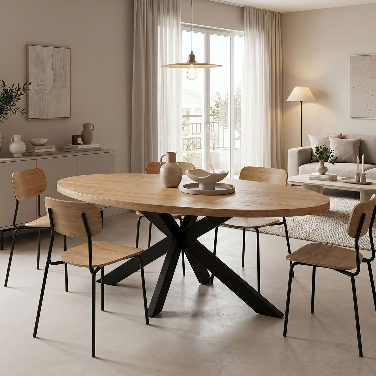 Dining table Jenma solid mango wood in natural color-black metal leg 200x100x76cm