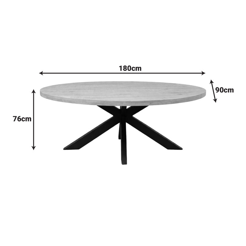 Dining table Jenma solid mango wood in natural color-black metal leg 180x90x76cm