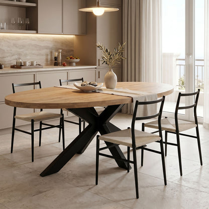 Dining table Jenma solid mango wood in natural color-black metal leg 180x90x76cm