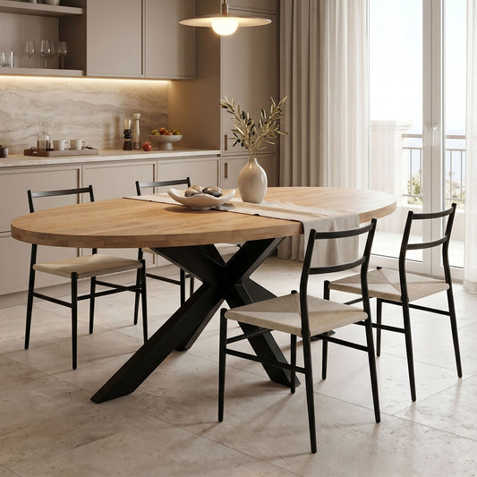 Dining table Jenma solid mango wood in natural color-black metal leg 180x90x76cm