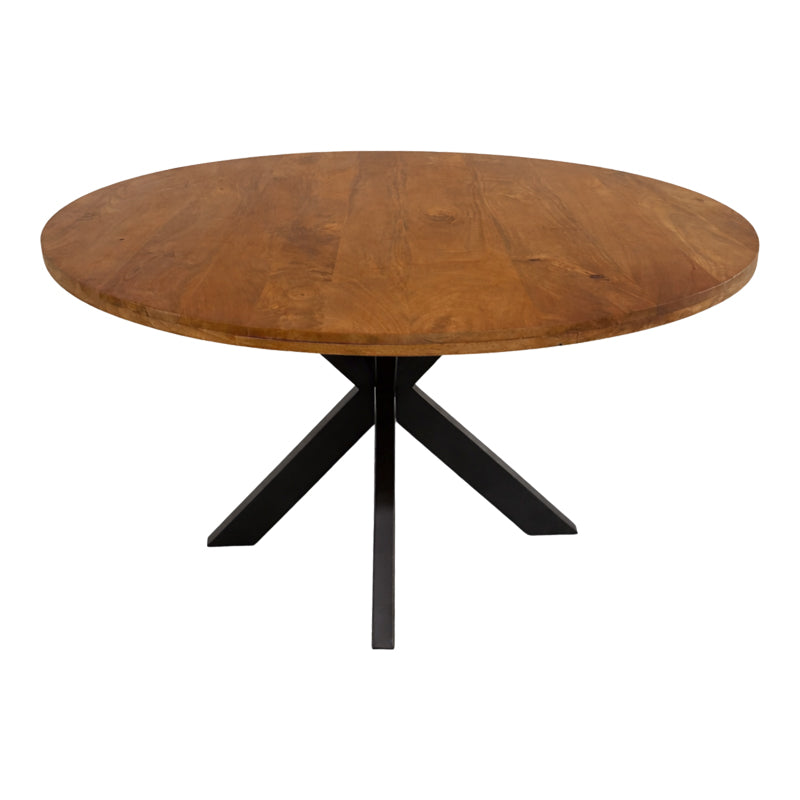 Dining table Royalty solid mango wood in walnut color-black metal leg D130x77cm