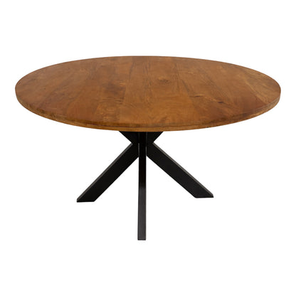 Dining table Royalty solid mango wood in walnut color-black metal leg D130x77cm
