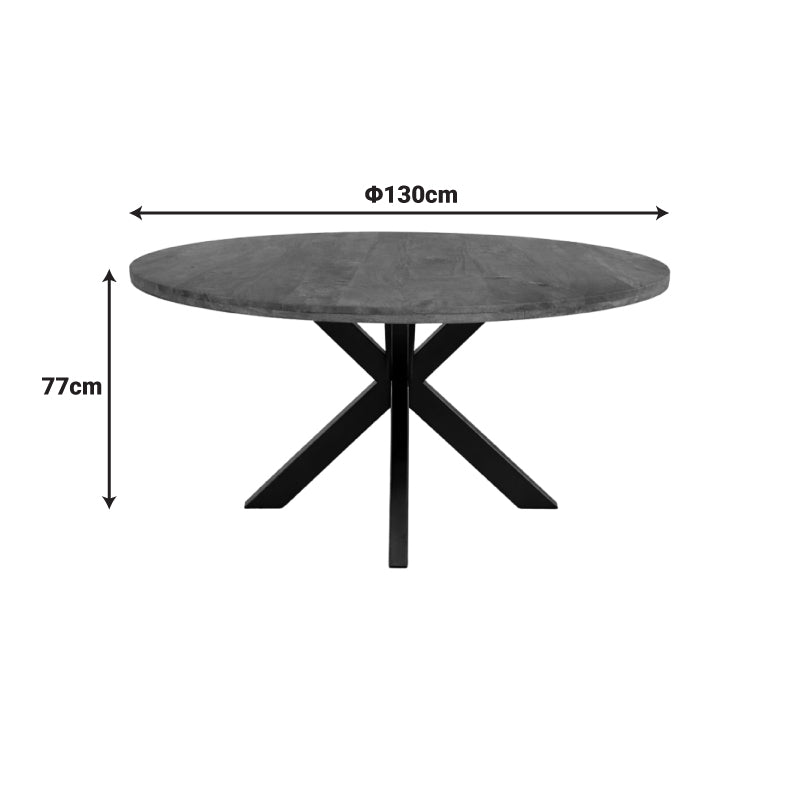 Dining table Royalty solid mango wood in walnut color-black metal leg D130x77cm