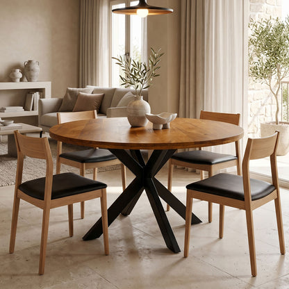 Dining table Royalty solid mango wood in walnut color-black metal leg D130x77cm