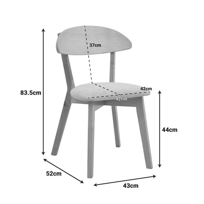 Canon chair rubberwood in natural color with grey beige fabric 43x52x83.5cm