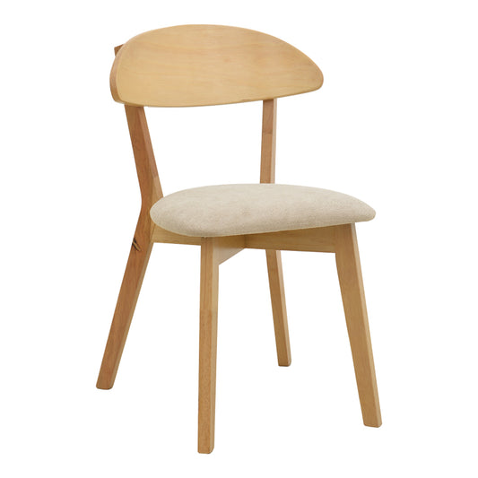 Canon chair rubberwood in natural color with grey beige fabric 43x52x83.5cm