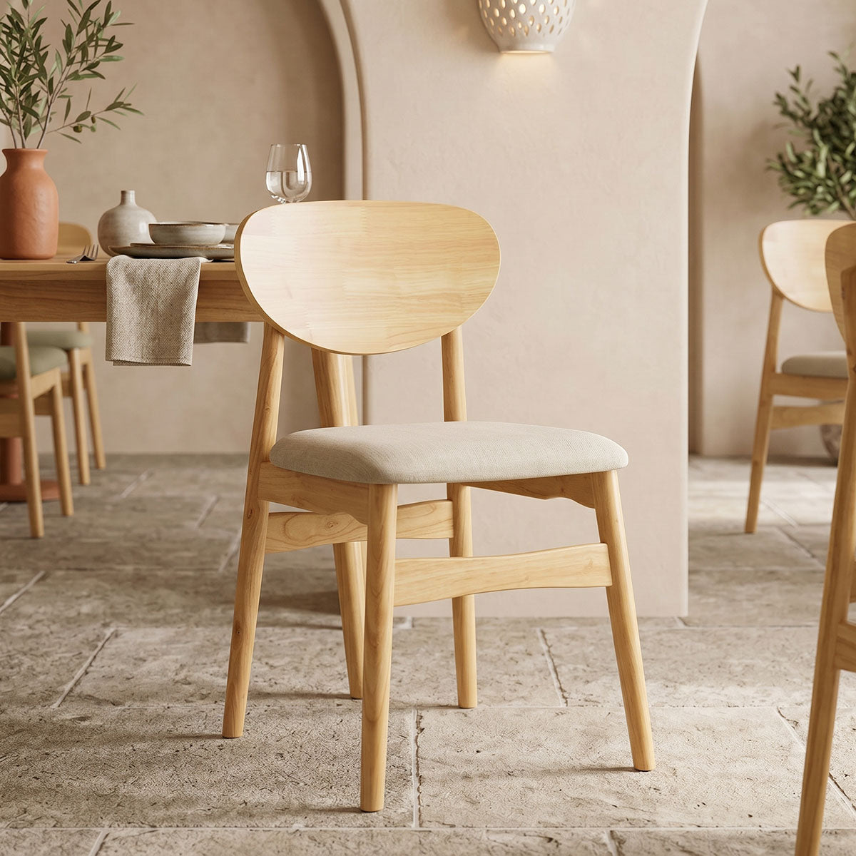 Cardith chair rubberwood-plywood in natural shade-grey beige fabric 48x51x78cm