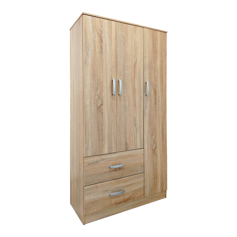 Three-door wardrobe with 2 drawers Athos pakoworld in sonoma color 90x42x180cm