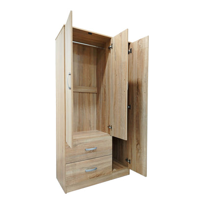 Three-door wardrobe with 2 drawers Athos pakoworld in sonoma color 90x42x180cm