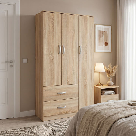 Three-door wardrobe with 2 drawers Athos in sonoma color 90x42x180cm