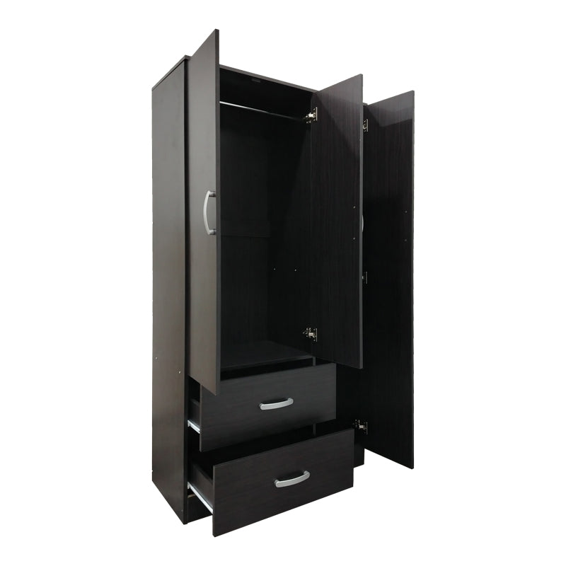 Three-door wardrobe with 2 drawers Athos pakoworld in wenge color 90x42x180cm