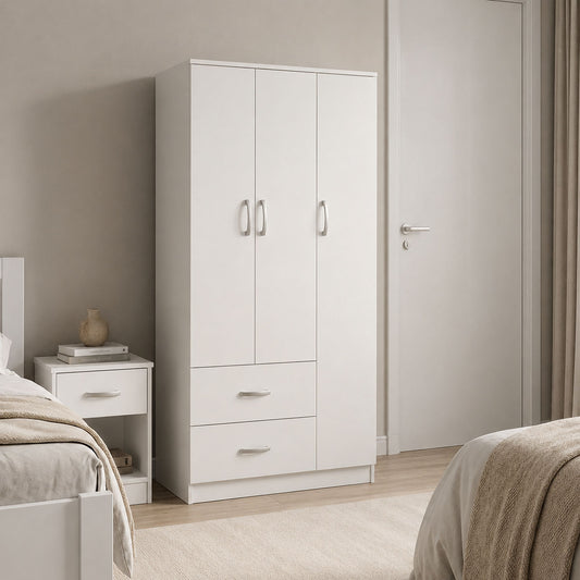 Three-door wardrobe with 2 drawers Athos in white color 90x42x180cm