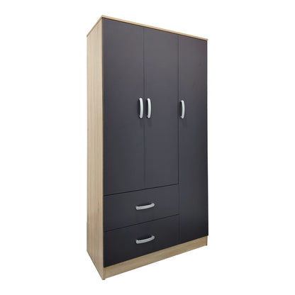 Three-door wardrobe with 2 drawers Athos pakoworld in sonoma-dark grey color 90x42x180cm