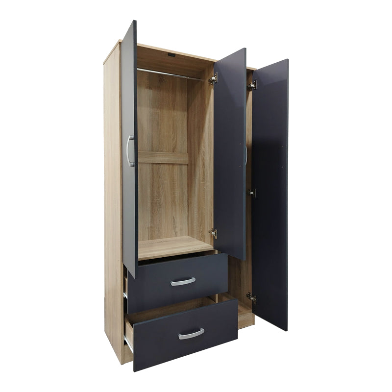 Three-door wardrobe with 2 drawers Athos pakoworld in sonoma-dark grey color 90x42x180cm