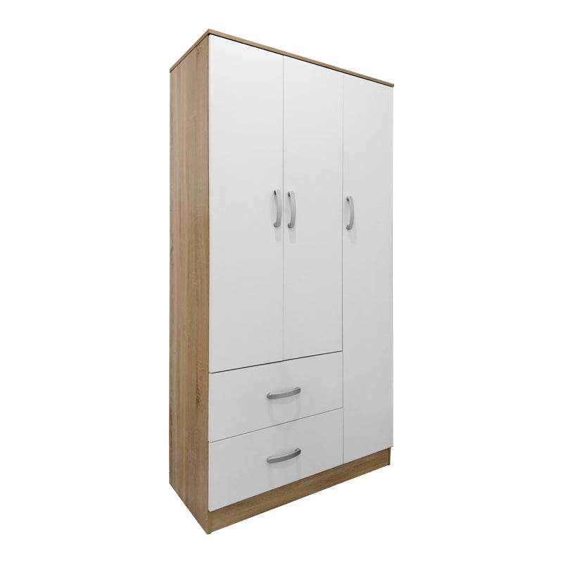 Three-door wardrobe with 2 drawers Athos pakoworld in sonoma-white color 90x42x180cm