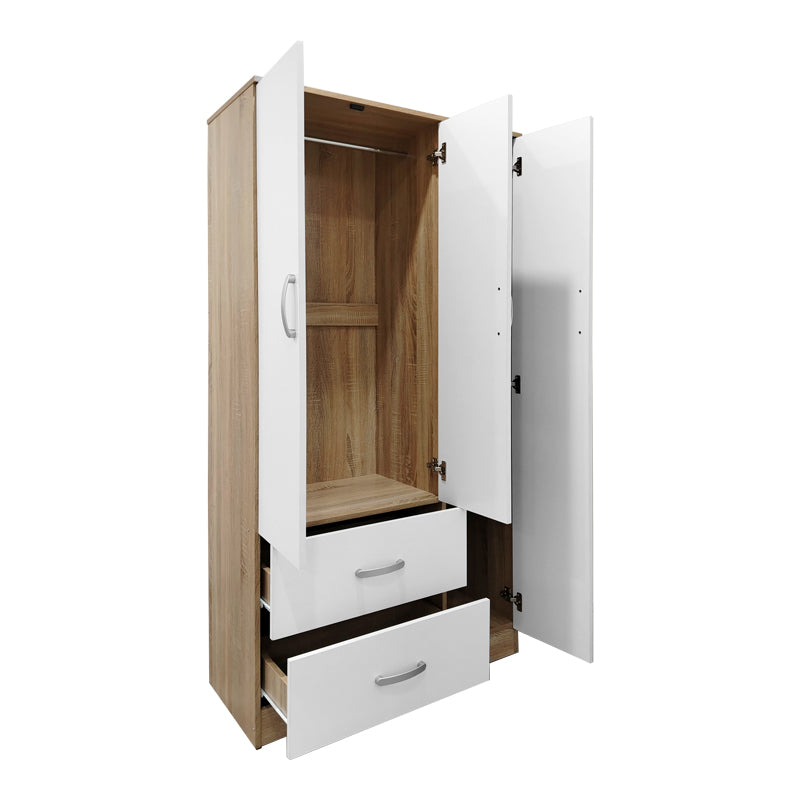 Three-door wardrobe with 2 drawers Athos pakoworld in sonoma-white color 90x42x180cm