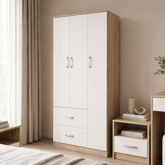 Three-door wardrobe with 2 drawers Athos in sonoma-white color 90x42x180cm