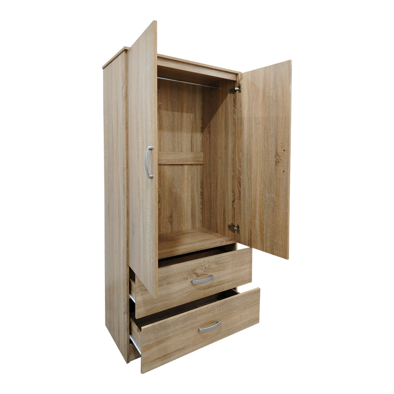 Two-door wardrobe with 2 drawers Athos pakoworld in sonoma color 80x42x180cm