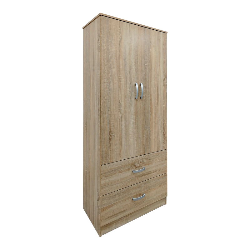 Two-door wardrobe with 2 drawers Athos pakoworld in sonoma color 80x42x180cm