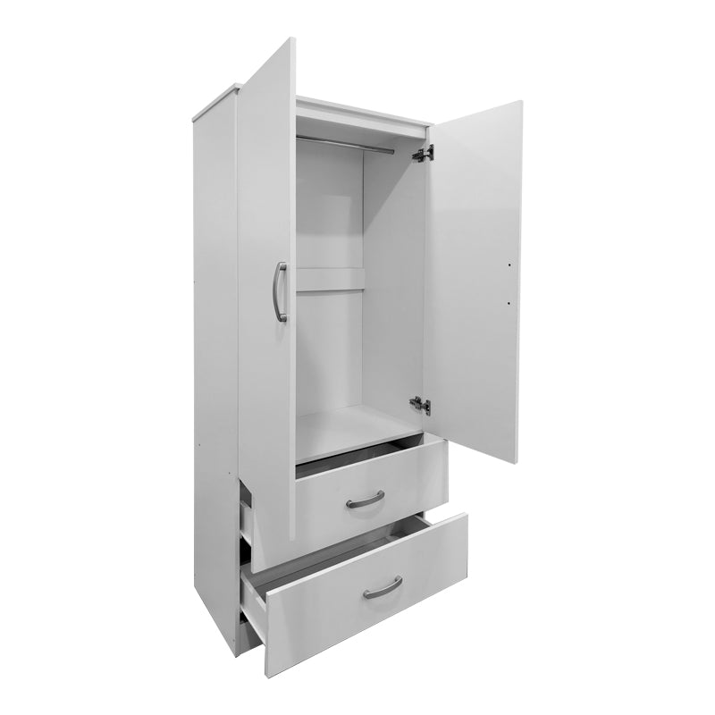 Two-door wardrobe with 2 drawers Athos pakoworld in white color 80x42x180cm