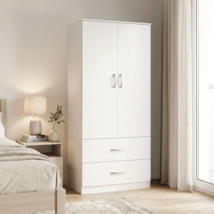 Two-door wardrobe with 2 drawers Athos pakoworld in white color 80x42x180cm
