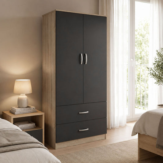Two-door wardrobe with 2 drawers Athos in sonoma-dark grey color 80x42x180cm