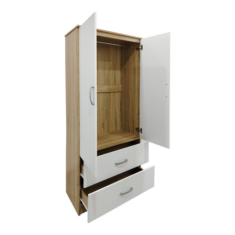 Two-door wardrobe with 2 drawers Athos pakoworld in sonoma-white color 80x42x180cm