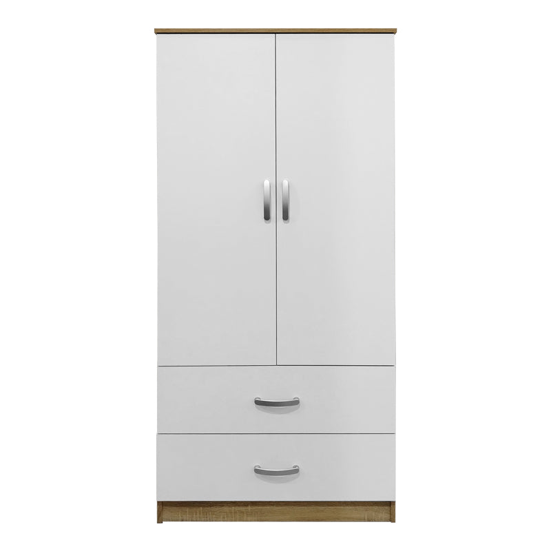 Two-door wardrobe with 2 drawers Athos pakoworld in sonoma-white color 80x42x180cm