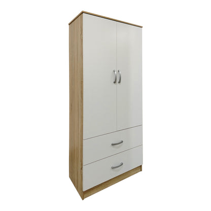Two-door wardrobe with 2 drawers Athos pakoworld in sonoma-white color 80x42x180cm