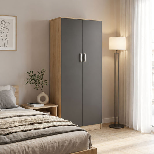 Two-door wardrobe Athos in sonoma-dark grey color 80x42x180cm