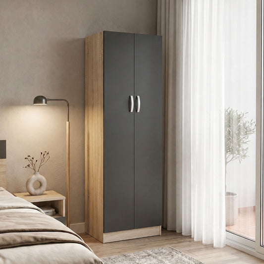 Two-door wardrobe Athos in sonoma-dark grey color 60x42x180cm