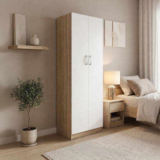 Two-door wardrobe Athos in sonoma-white color 60x42x180cm