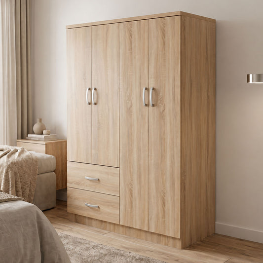 Four-door wardrobe with 2 drawers Athos in sonoma color 120.5x42x181cm
