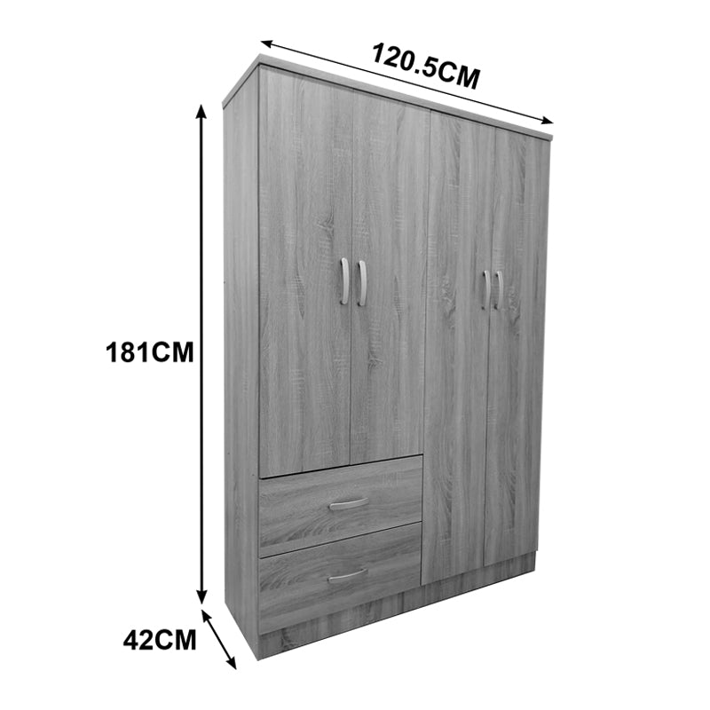 Four-door wardrobe with 2 drawers Athos in white color 120.5x42x181cm