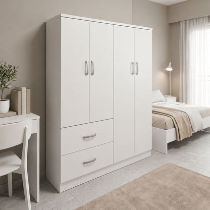 Four-door wardrobe with 2 drawers Athos in white color 120.5x42x181cm