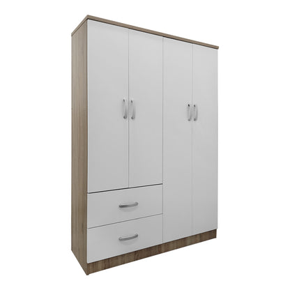 Four-door wardrobe with 2 drawers Athos pakoworld in sonoma-white color 120.5x42x181cm
