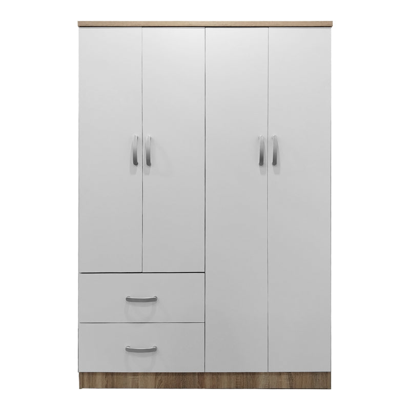 Four-door wardrobe with 2 drawers Athos pakoworld in sonoma-white color 120.5x42x181cm