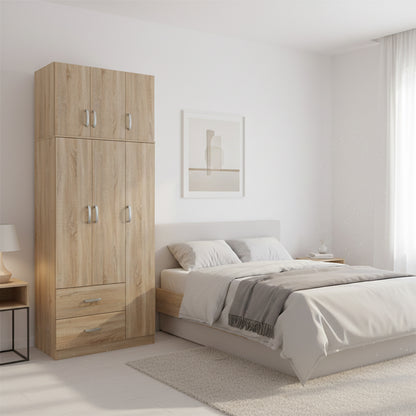 Three-door wardrobe with 2 drawers and loft Athos pakoworld in oak color 90x42x240cm