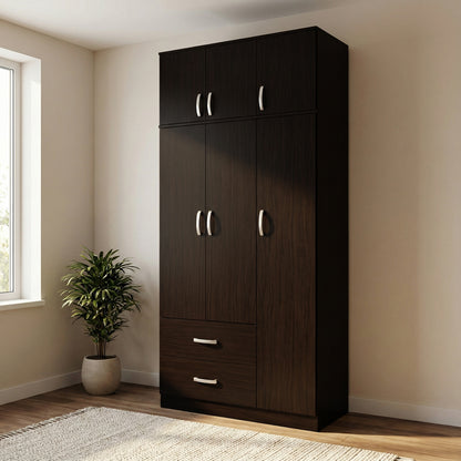 Three-door wardrobe with 2 drawers and loft Athos pakoworld in wenge color 90x42x240cm