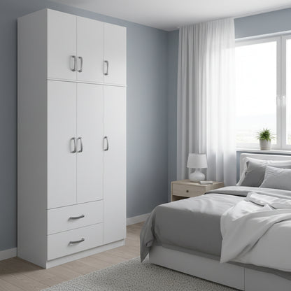 Three-door wardrobe with 2 drawers and loft Athos pakoworld in white color 90x42x240cm