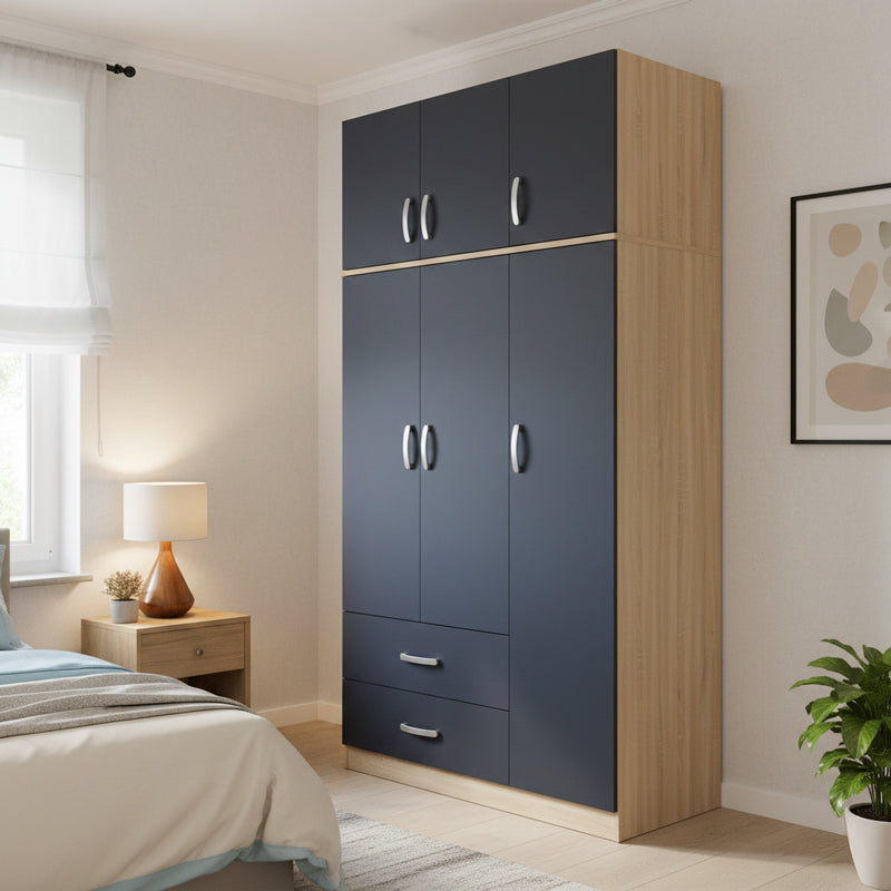 Three-door wardrobe with 2 drawers and loft Athos pakoworld in oak-dark grey color 90x42x240cm