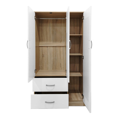 Three-door wardrobe with 2 drawers and loft Athos pakoworld in oak-white color 90x42x240cm