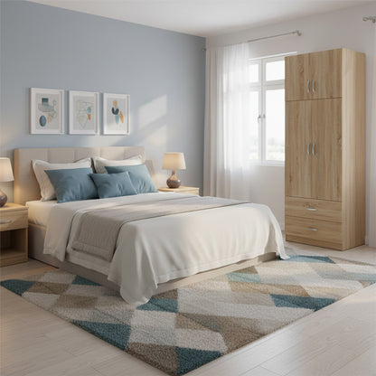 Two-door wardrobe with 2 drawers and loftAthos pakoworld in oak color 80x42x240cm