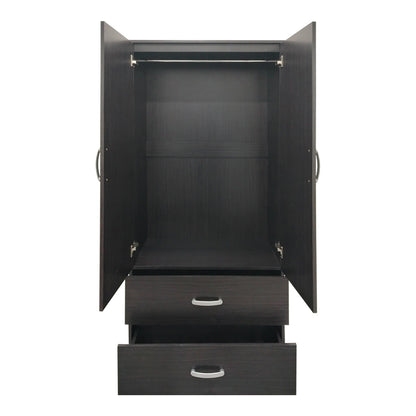 Two-door wardrobe with 2 drawers and loft Athos pakoworld in wenge color 80x42x240cm