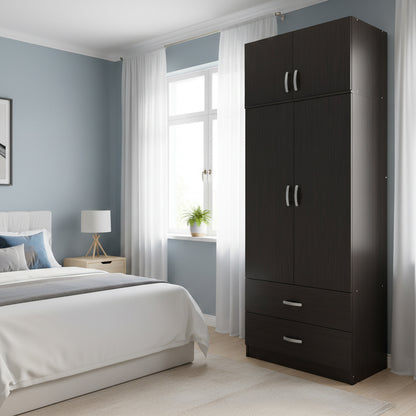 Two-door wardrobe with 2 drawers and loft Athos pakoworld in wenge color 80x42x240cm